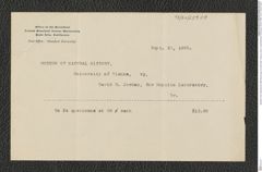 Nachlass Franz Steindachner, Blatt (Rechnung) von David Starr Jordan an das k.k naturhistorische Hofmuseum (25.09.1895), Inv.Nr. 259.09, Seite 1